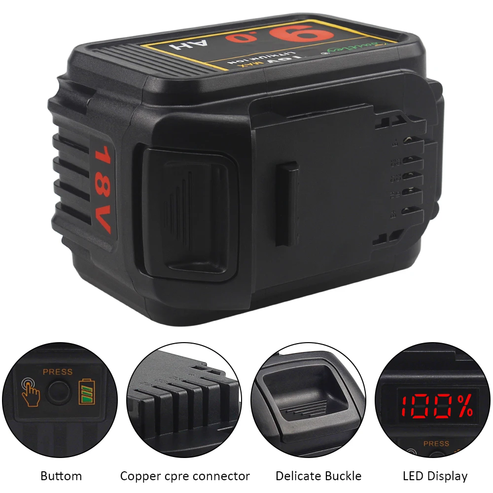 Waitley 18V 9.0Ah MAX XR Lithium Ion Battery Replacement for Dewalt Power Tool 9000mAh DCB184 DCB181 DCB201 DCB200 20V 18 v 9A - купить по