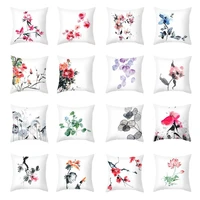 dropshipping cushion cover exquisite workmanship wear resistant polyester peach skin chinese ink painting printed throw pillowca