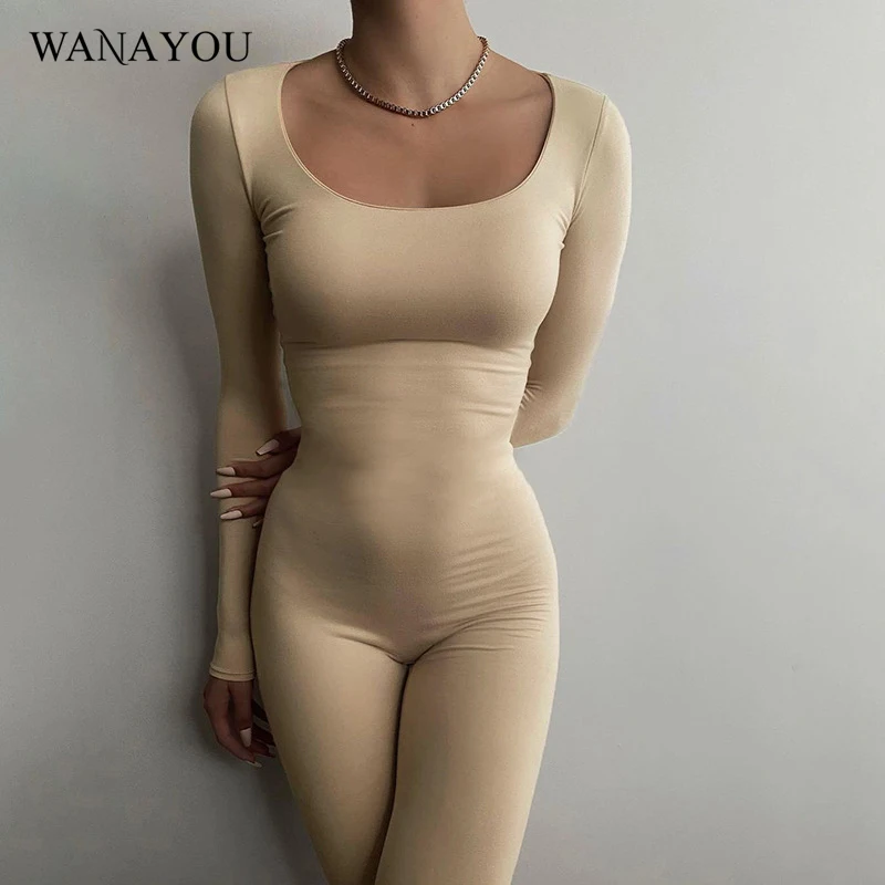 

WANAYOU Women's Low-cut Long-sleeved Yoga Suit Breathable High-waist Tight-fitting Gym Sportswear Hollow Black Autumn Jumpsuit