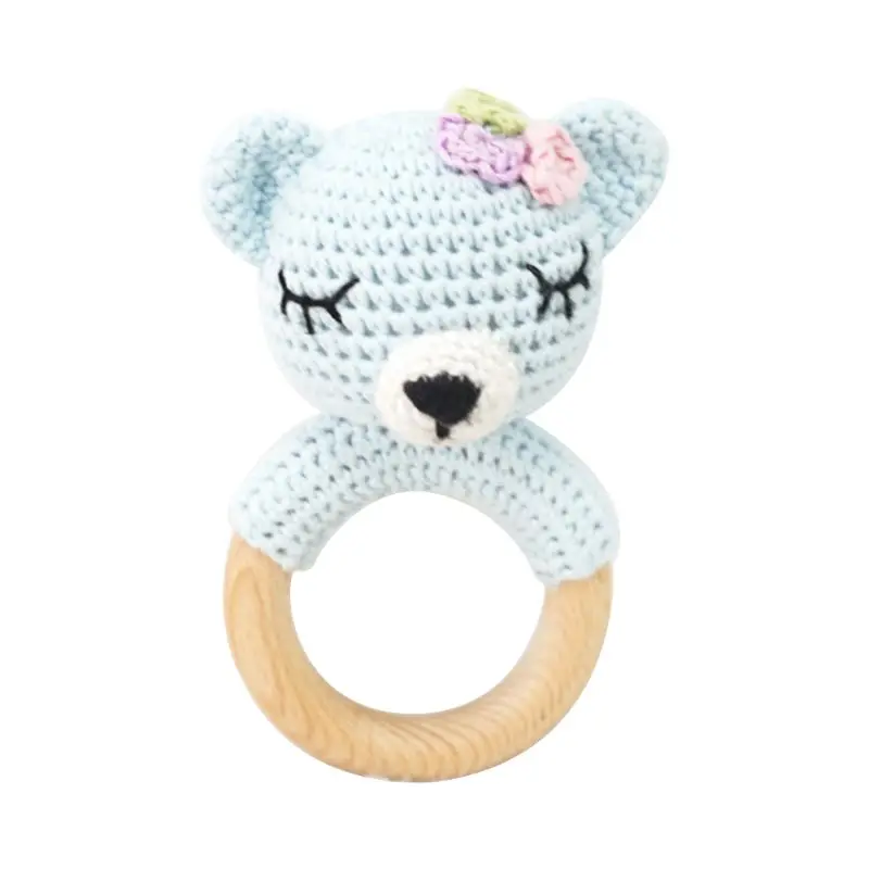 

Baby Wooden Teether Ring DIY Crochet Bear Rattle Soother Bracelet Infant Molar