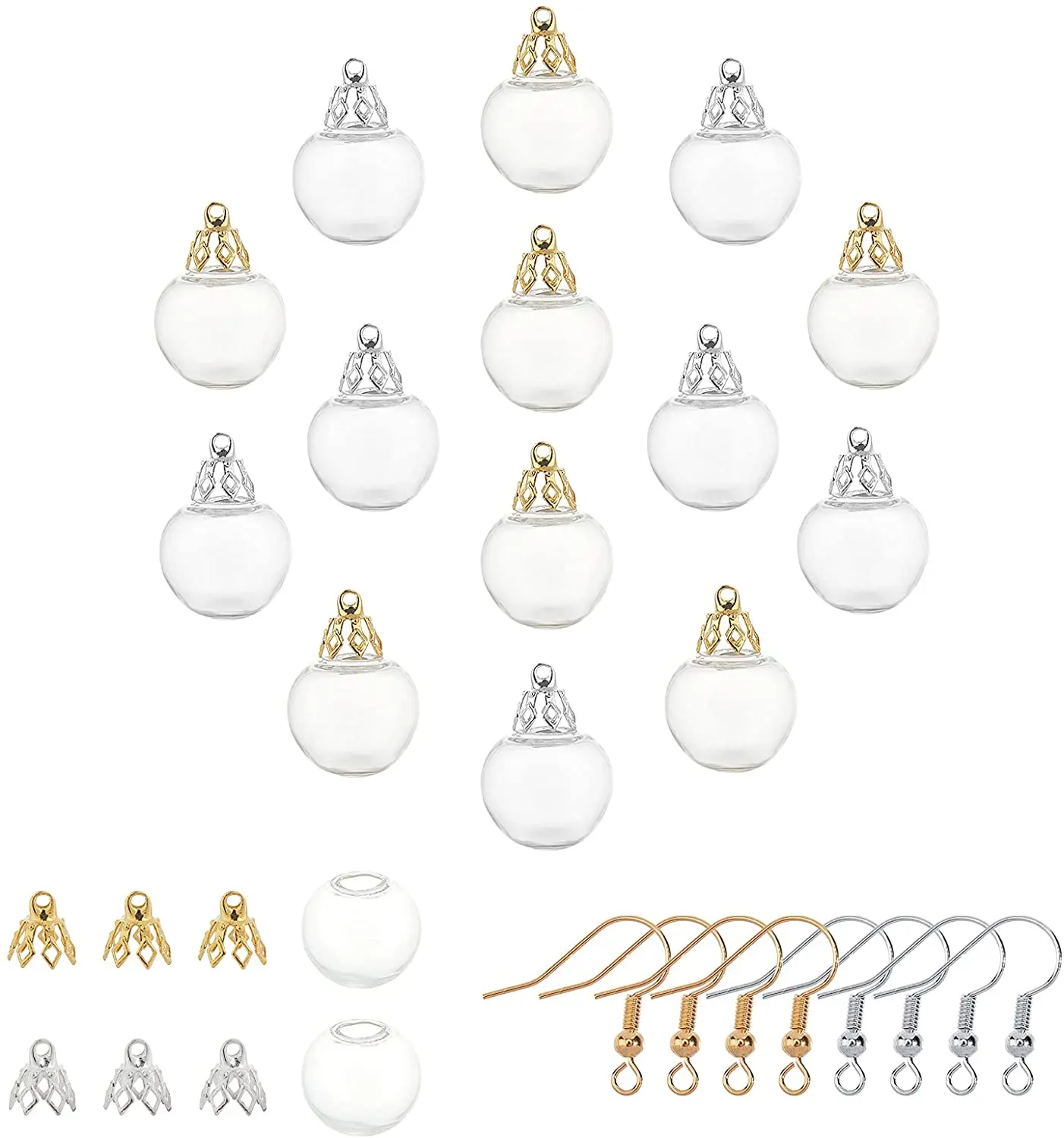 

1 коробка из 40 штук стеклянной искусственной кожи 16 мм, 40 штук женской одежды и крючков для сережек-подвесок «сделай сам»