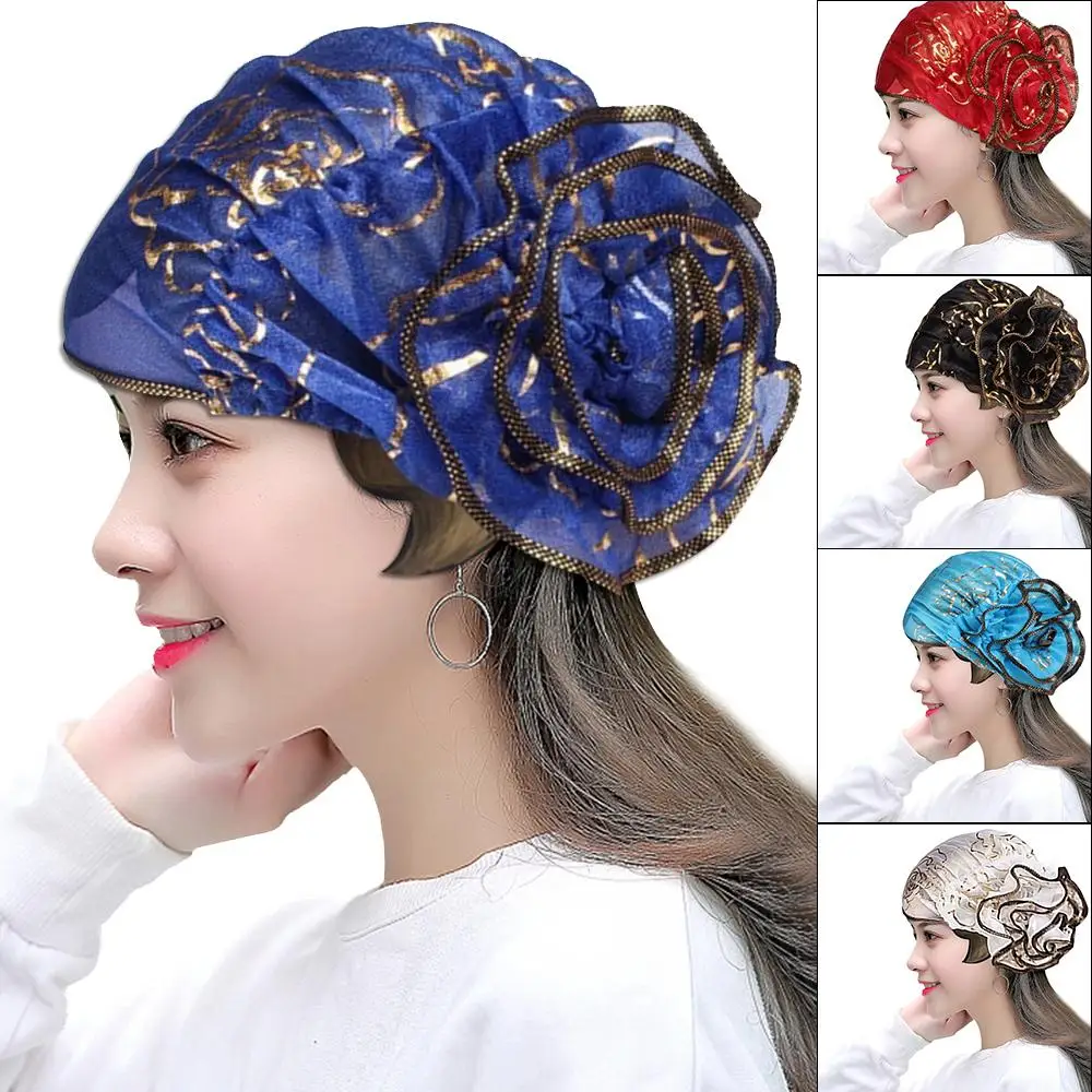 

Muslim Female Quick-Dry Hair Accessories Outdoor Yoga Hat Flower Turban Gift Beanie Cap Beanies Women Knit Cap