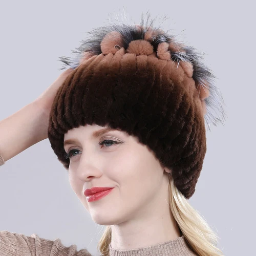 color 8 Зимняя женская шапка из меха кролика рекс Леди Мода Настоящий Кролик+ Лисий мех шапочки эластичные теплые модные женские брендовые головные уборы - Цвет: color 8