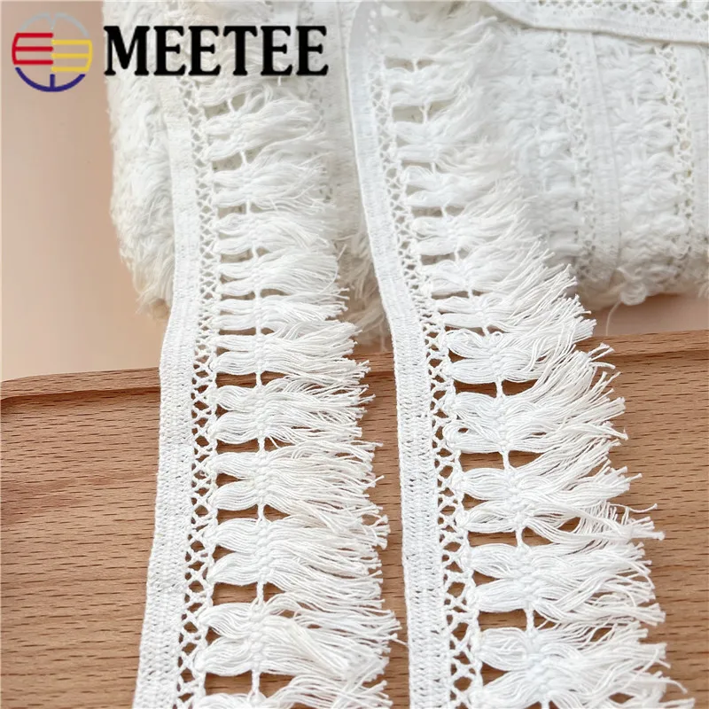 

4/8Meter Meetee 5cm Wide Beige Cotton Tassel Fringe Ribbon Lace Trim Fabric DIY Sewing Curtain Laces Home Decor Garment Material