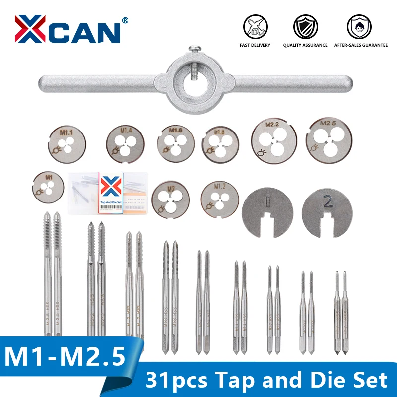 

XCAN Tap Die Set 31pcs M1-M2.5 Metric Thread Tap and Die Screw Tap Die Wrench Threading Tools