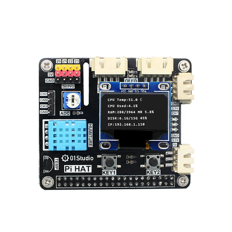 01Studio PiHAT Raspberry Pi 3B + 4B Development Demo Плата расширения модуль программирования Python 2G 4G 8G |