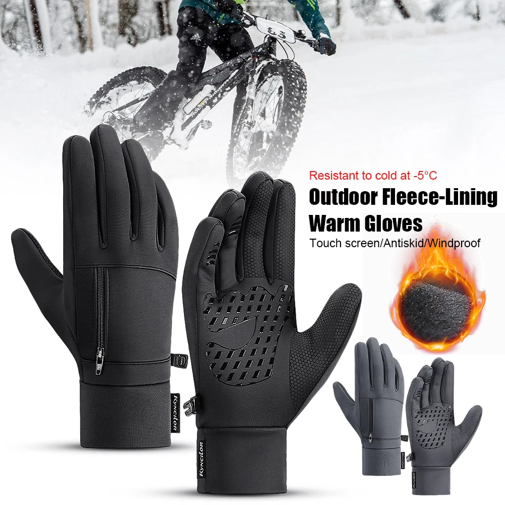 

Winter Cycling Glove Touch Screen Gloves Men Women Waterproof Gloves Full Finger Warm Thermal Gloves with Small Zipper Pocket