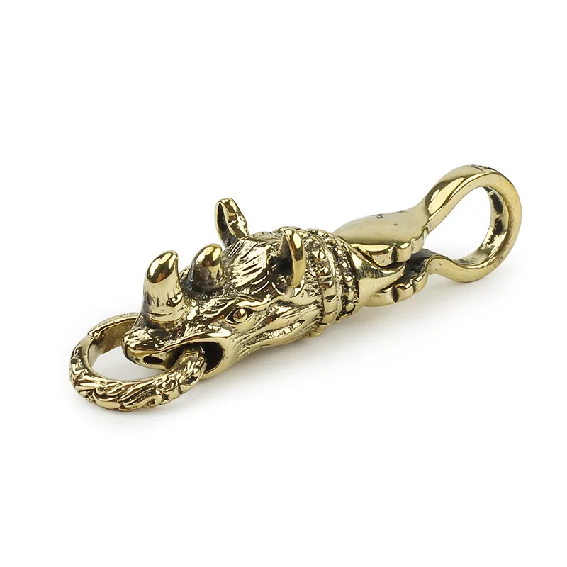 Латунный брелок с изображением носорога DIY EDC Rhinoceros брелок для ключей Медный кулон для животных открытый инструмент