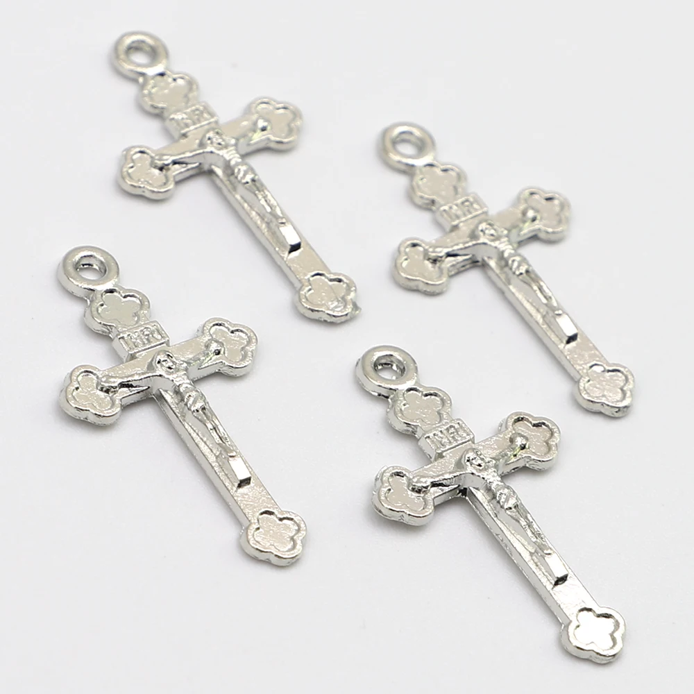 100 шт миниатюрных крестовых медалей Распятие Иисуса Христа для Розария |