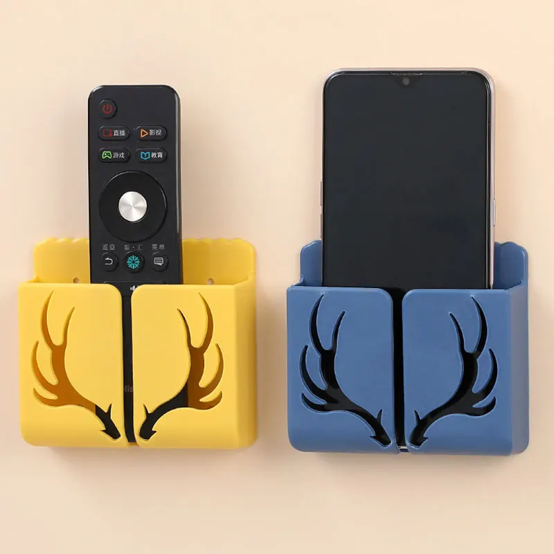 

Multifunctional Antlers Mobile Phone Remote Control Storage Box Wall-mounted Racks Punch-free Mobile Phone Storage Rack
