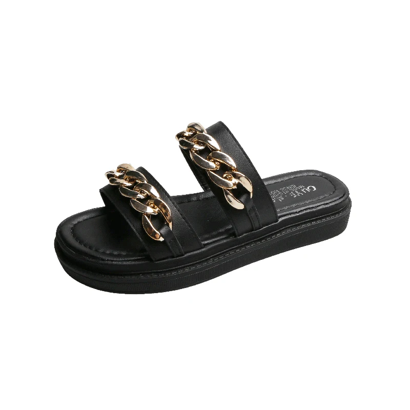 

Med Shoes Woman 2021 Slippers For Swimming Pool Rivet Pantofle Beach Flat New Soft Metal Decoration Rome Slides Casual PU Rubber
