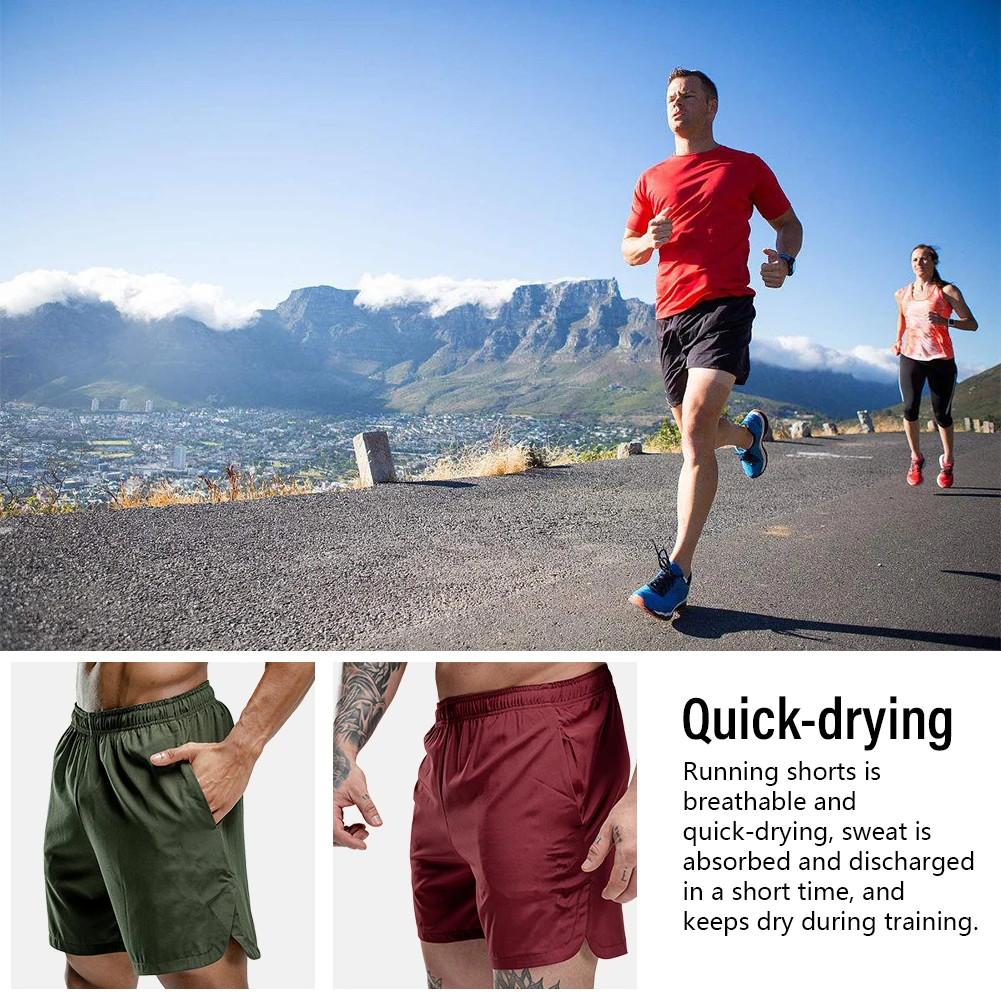 

Men Fitness Casual Beach 2 Pocket Outdoor Sports For Summer Running Shorts Solid Elastic Waist Quick Dry Jogging Home Training