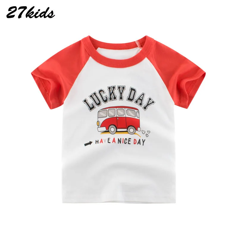 

Летняя детская футболка для мальчиков, футболки с коротким рукавом и принтом на удачу для маленьких девочек, хлопковая Детская футболка с круглым вырезом, футболки, топы, одежда для мальчиков