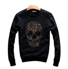 Толстовка мужская флисовая с капюшоном, утепленный свитшот с рисунком черепа, повседневное свободное худи, уличная одежда, черный цвет, большие размеры 4XL