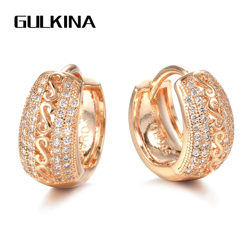 

Gulkina Luxury Boho 585 Rose Gold Earrings For Women Hollow Pattern Ethnic Bride Wedding Natural Zircon Earrings Fine Jewelry
