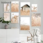Плакаты на стену с изображением пустынного сена, тростника, травы, деревянного дома, Осенние картины на холсте, картины на стену в скандинавском стиле, украшение для гостиной