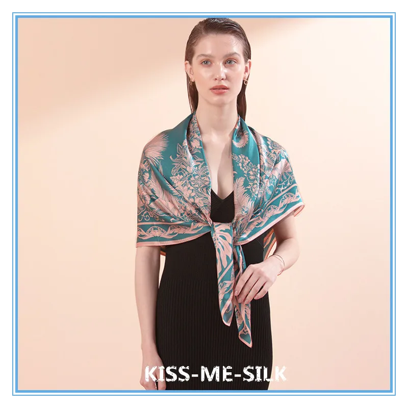 

KMS New heavy silk gift silk scarf double-sided printing elegant plain scarf shawl for women 105*105CM/90G