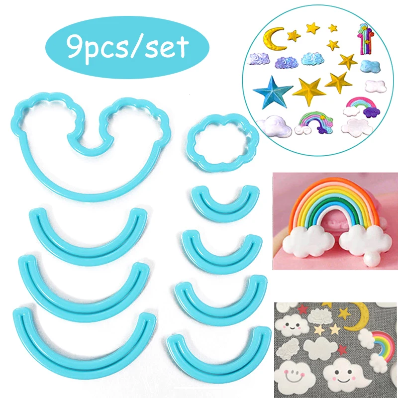 9pcs/set Rainbow Cloud Shape Cookie Cutting Mold Fondant Cake Biscuit Pastry Printing Decoration Cutter Baking Tools | Дом и сад
