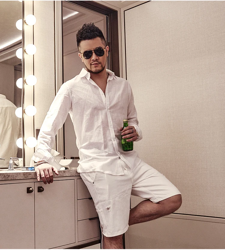 

New Autumn Dress Small Collar Men's Leisure White Shirt Thin Slab Cotton Men's Long Sleeve Shirt Pure S935