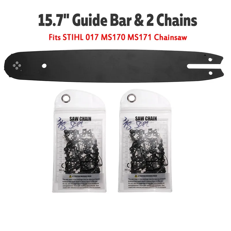 

15.7 inch Guide Bar with 2Pcs 3/8 46DL Chains for Stihl 009 010 011 012 017 MS170 MS171 MS180 Chainsaw Accessories