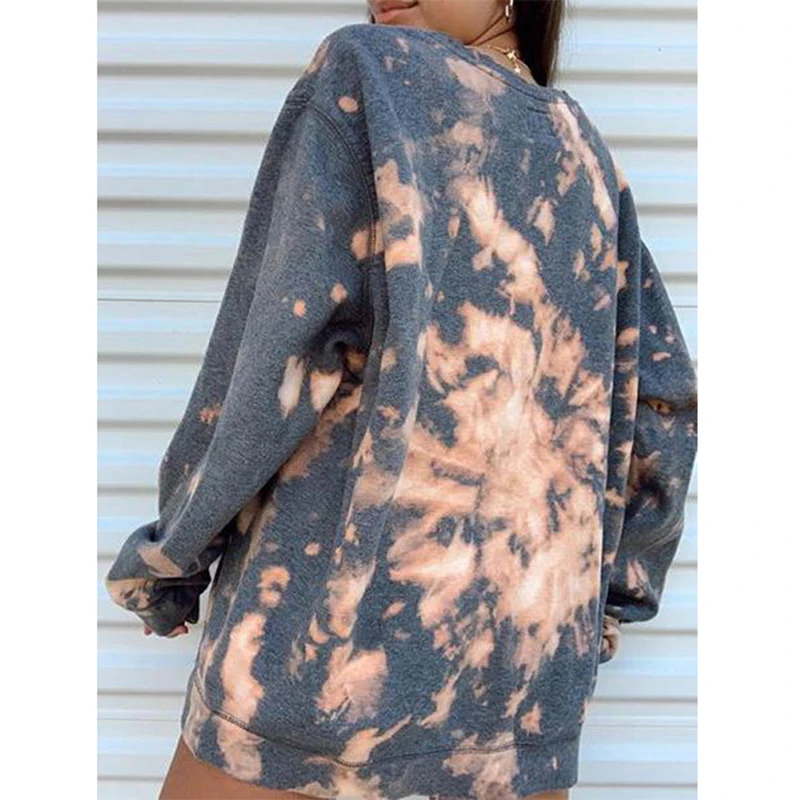

Autumn Women Tie Dye Sweatshirts Casual Rond Neck Loose Long Sleevs Tops Streetwear Female Pullover