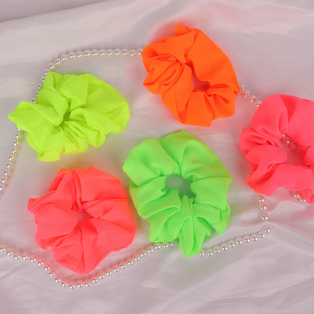 Coleteros el&aacute;sticos de ne&oacute;n para ni&ntilde;a y mujer, lazos para el cabello, soportes de cola de caballo de Color fluorescente, cuerda brillante, accesorios para el cabello-5