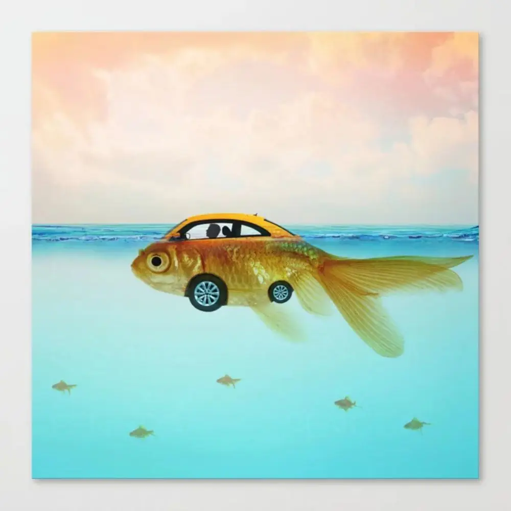 Холст HD печать морская живопись Золотая Рыба подводная лодка настенный плакат
