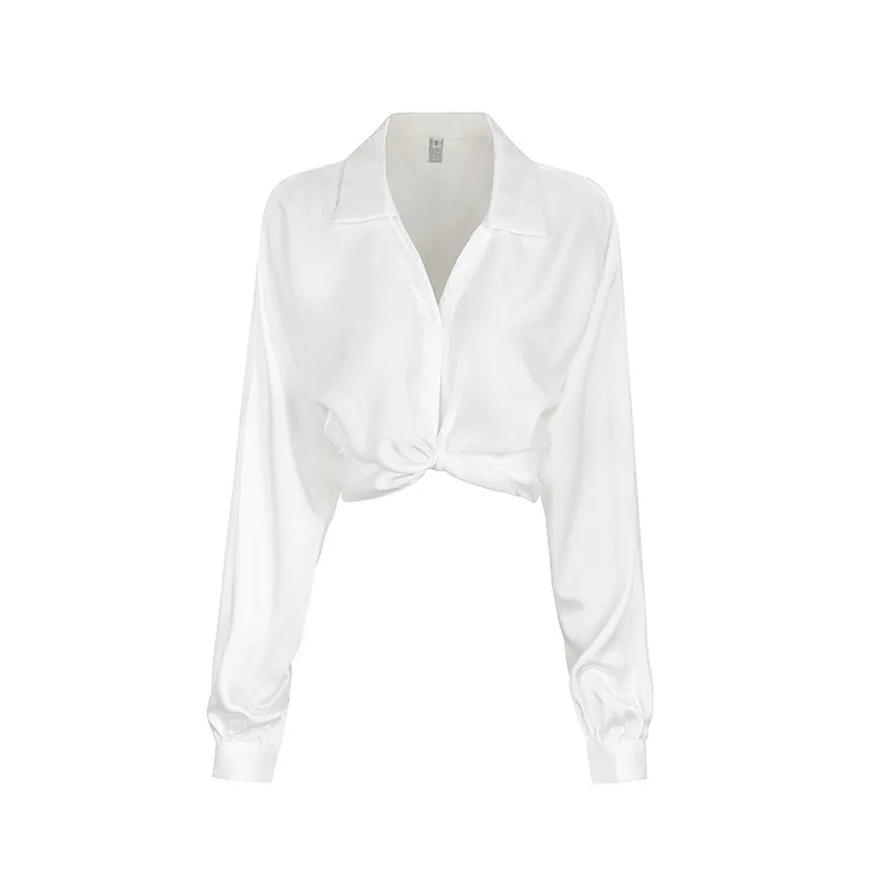 

Blouse Women's shirt V-neck Mercerized White Shirt Summer Fashion Long Sleeve Top