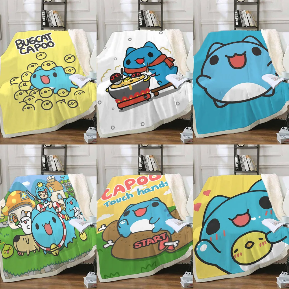 Manta de felpa de doble capa con dibujos animados de Bugcat Capoo para ni&ntilde;os y ni&ntilde;as, colcha c&aacute;lida para sof&aacute;, funda de viaje-0