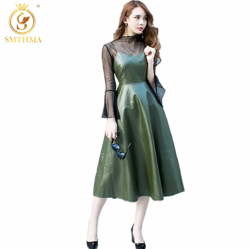 Женское модельное платье SMTHMA черные кружевные топы с соединением внакрой и