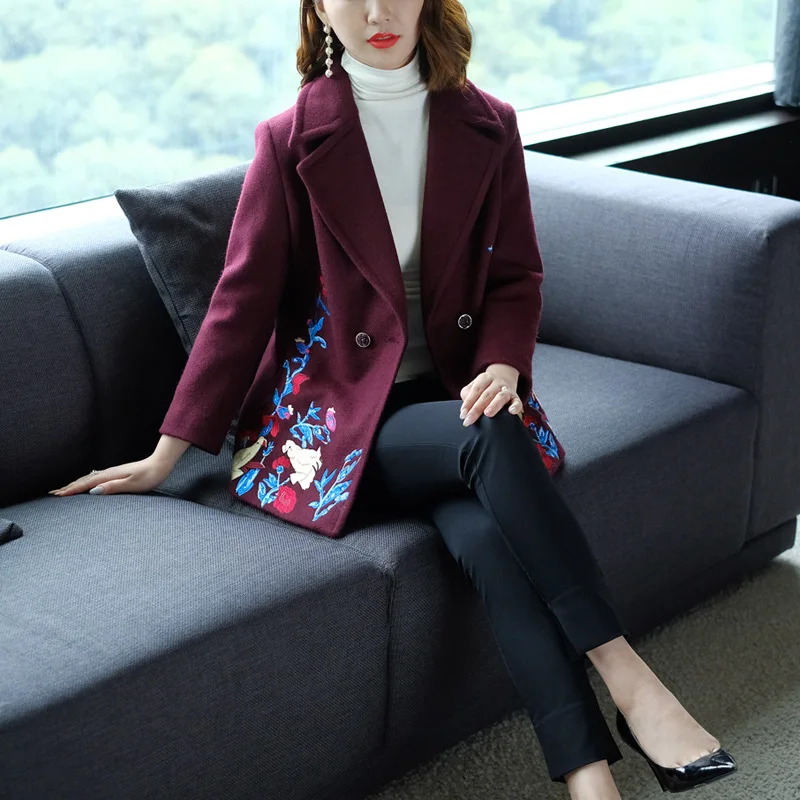 High Quality Brand Women's Embroidery Coat Jacquard Slim Office Lady Mother For Mom Autumn Clothes Floral Cloak Plus Size | Женская