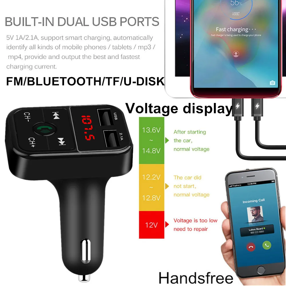 Громкая связь Bluetooth дисплей напряжения двойной зарядное устройство usb