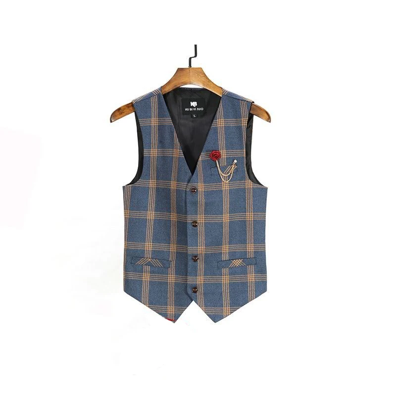 

Men's British Gentleman Retro V Neck Lattice Suit Vest For Casual Slim Fit Korean Version Wedding Waistcoat Mens Clothing