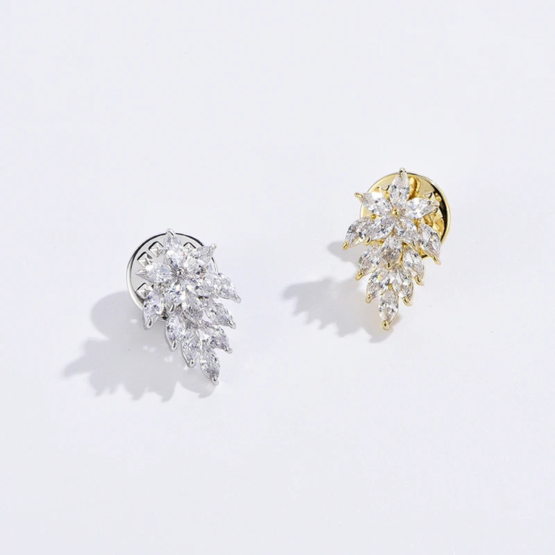 925 Sterling Silver brooch cubic zirconia leaf shape silver gold color fashion for women 2021 black friday deals | Украшения и