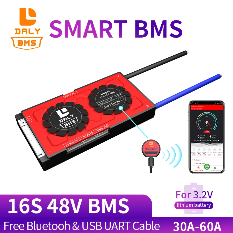 Защитная Плата Smart BMS 16S 48 В Bluetooth 18650 3 2 LiFePO4 30 А 40 60 А|Аксессуары для батарей| |