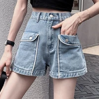 temperament womens jeans shorts womens summer 2021 high waist korean a line wide leg design black shorts regular