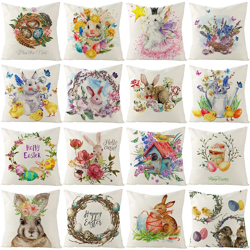 

Nordic Square 45*45cm Watercolor Rabbit Eggs Easter Pillow Case Office Sofa Cushion Covers Decorative Cushions for Bed Wholesale