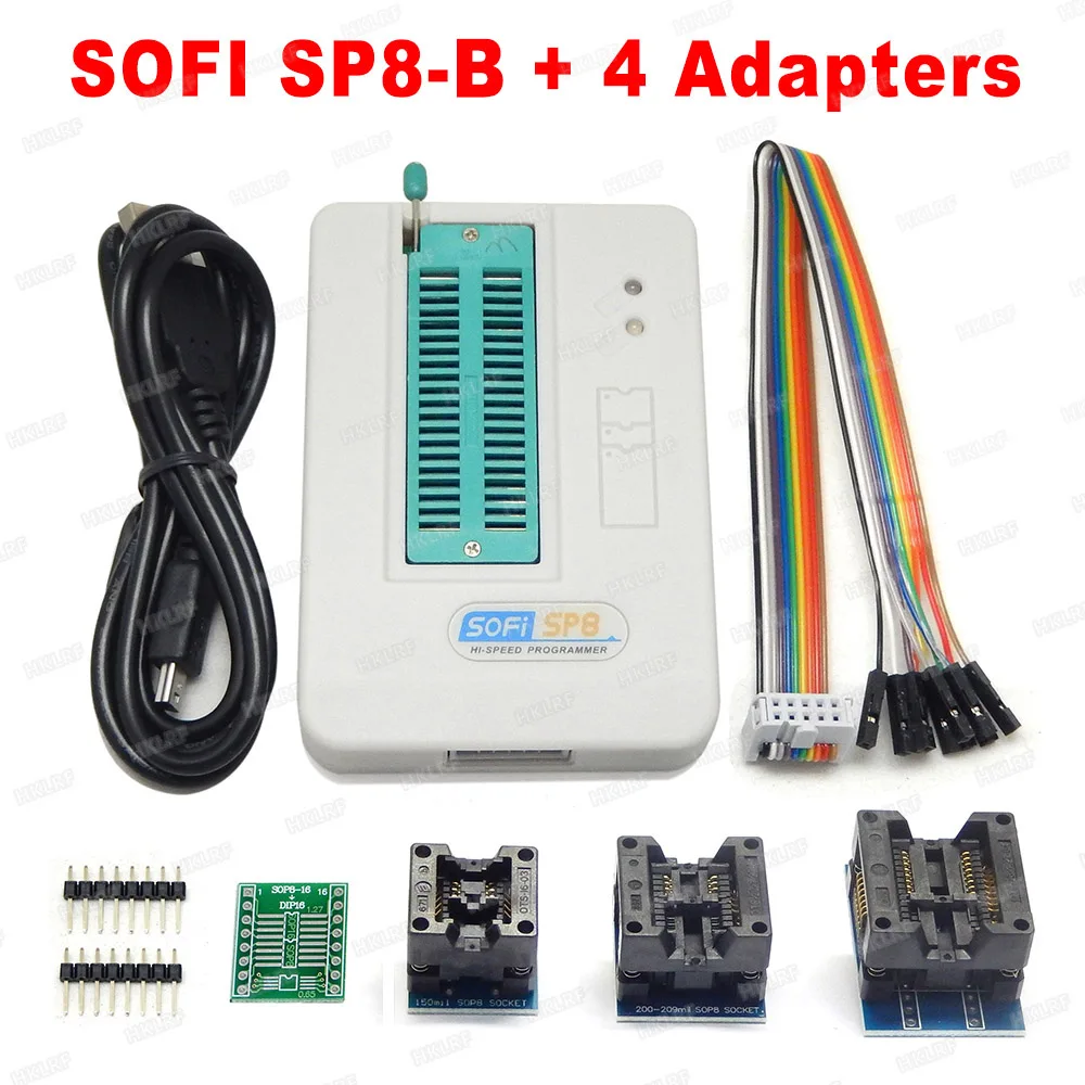 SOFI SP8-A/SP8-B программист+ 4 адаптера высокоскоростной USB программист(93/24/25/BR90/flash eeprom) более 5000 чипов