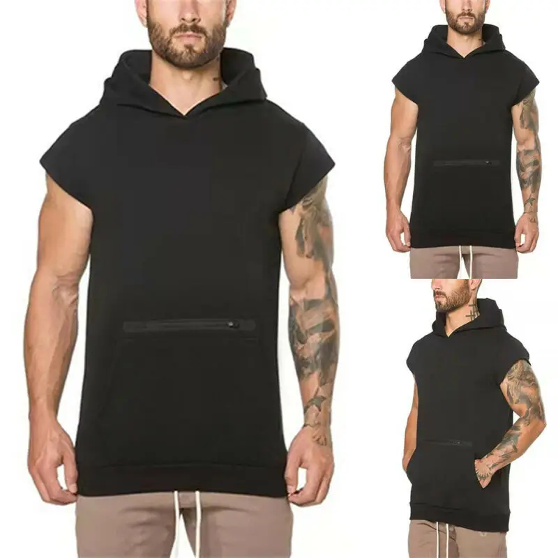 

Mens Plain Hoodies Hooded Sports Vest Casual Shirt Running Training Fitness Tops
