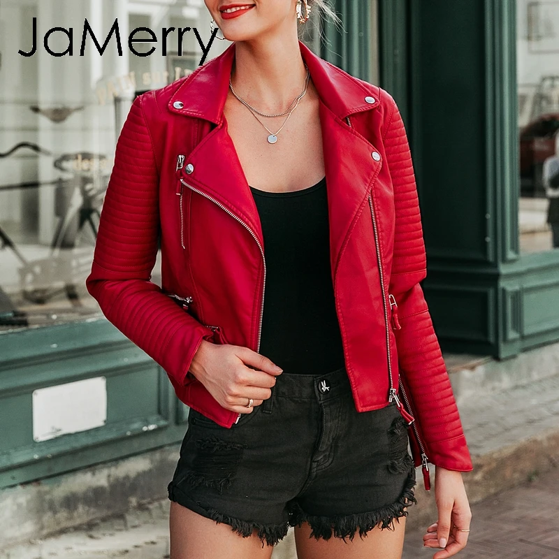 JaMerry женские стеганые куртки из искусственной кожи Осень-зима мотоциклетная
