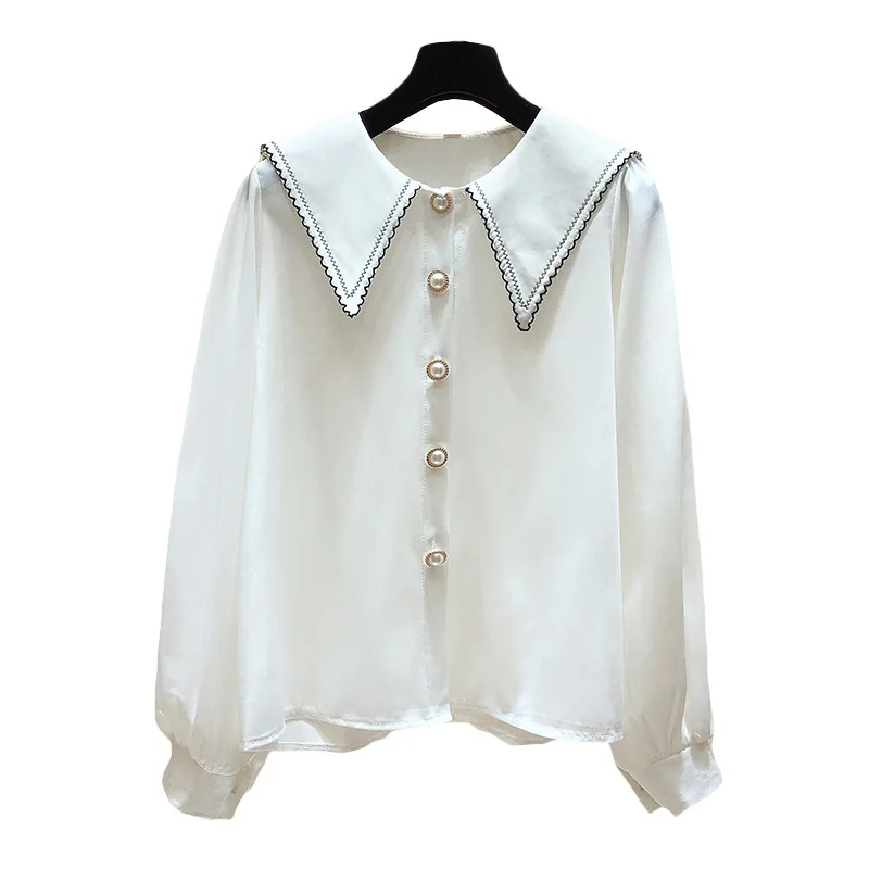 

Multi--Spell 2020 Spring Women's Clothing New Style Chic Peter Pan Collar Slimming Top Design Non-mainstream Shirt Long Sleeve