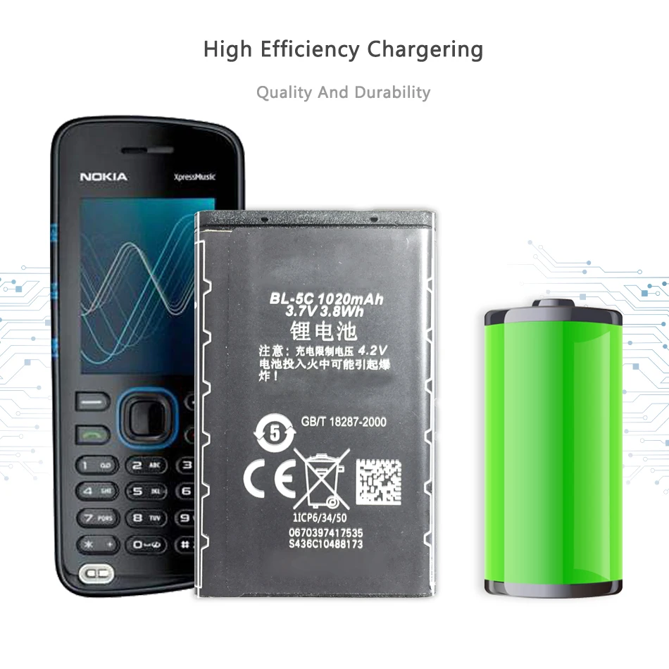 BL5C флуоресцентный аккумулятор для телефона Nokia 3 7 1100 1110 1200 1208 1280 1600 2600 2700 3100 3110 5130