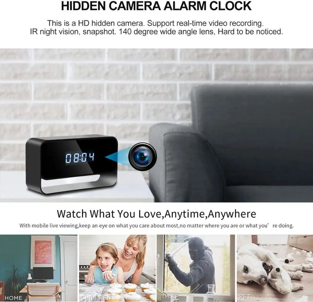 

HD 1080P Mini Clock Camera WiFi Wireless Home Security Cam Night Vision Sensor Remote Monitor Detect Camcorder Alarm Secret