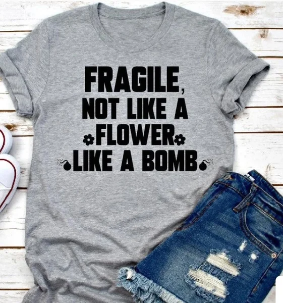 Женская футболка с принтом не как цветок бомба милая Повседневная серая