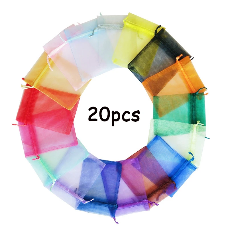 

20Pcs 15 Colors Organza Bag Candy Jewelry Packaging Bags Wedding Party Drawstring Pouches Gift Packaging Bag Storage Supplies