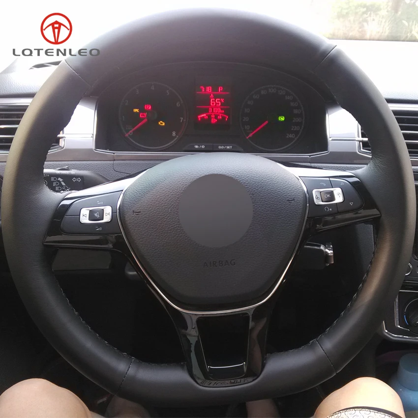 LQTENLEO черный искусственная кожа прошитый вручную чехол рулевого колеса