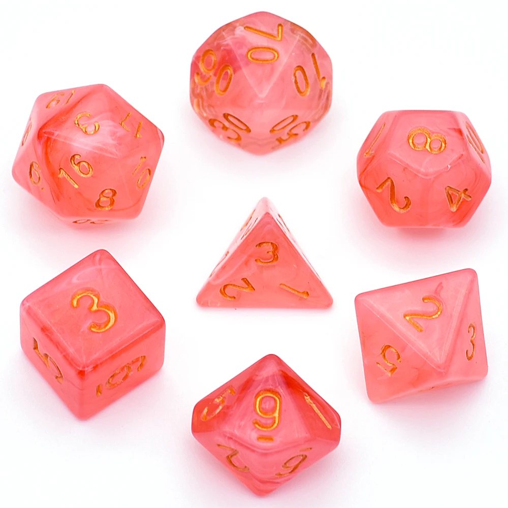 

Poludie 7Pcs/Set DND Dice Set Red with Smog Golden Font Polyhedral Dice D4 D6 D8 D10 D% D12 D20 for Role Playing game RPG MTG