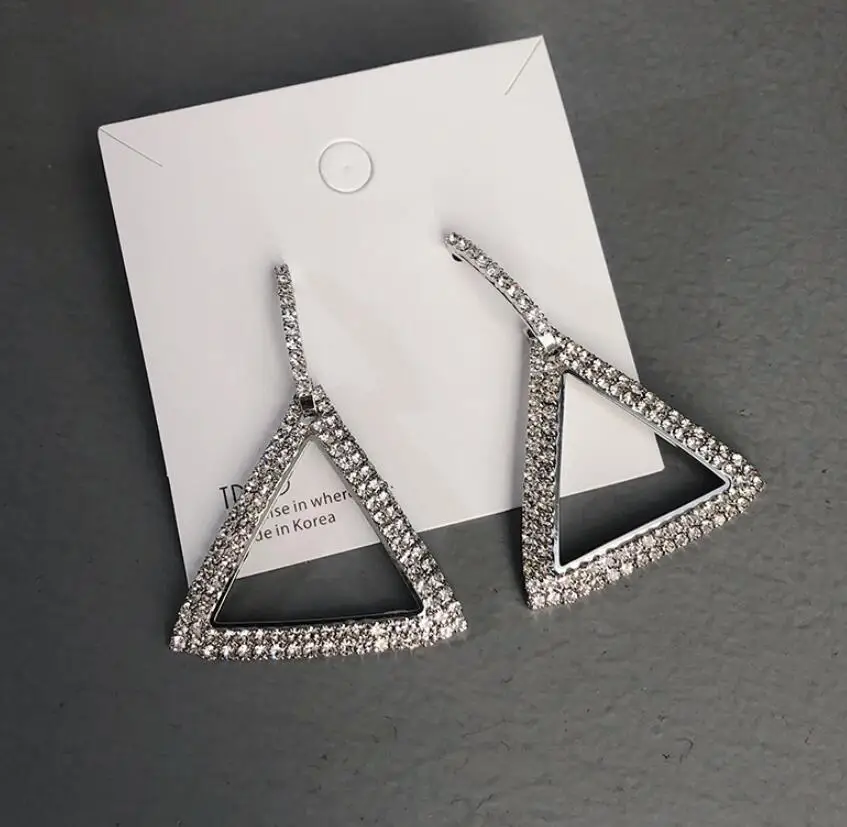Женские серьги-гвоздики с кристаллами Hyperbole большие геометрические треугольные