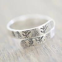 retro silver plated hand drawn silk winding ladies ring simple mountain forest dandelion friend party casual ring jewelry