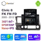 Автомагнитола Ownice на платформе Android 10,0, 2 Din, GPS, для Honda Civic 8, FK, FN, FD 2005, 2008, 2009, 2010, 2012, 4G, LTE